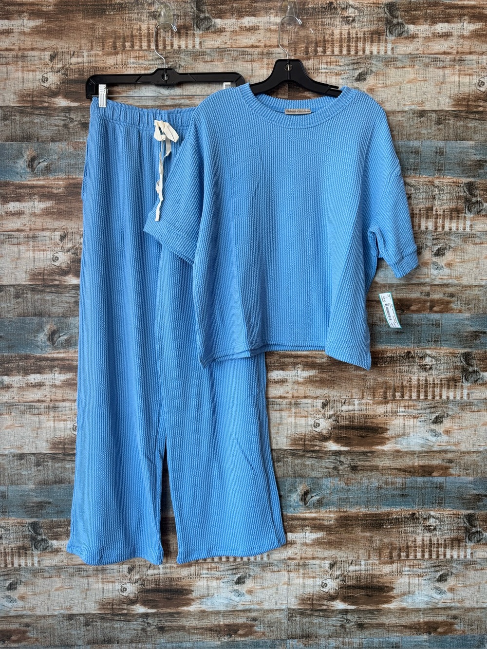 Zenana Outfitters Blue Waffle Knit Lounge Set